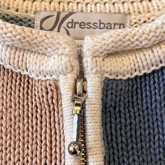 Dressbarn Small Blue Brown Plaid Jacket Sweater Full Zip - Picture 7 of 7